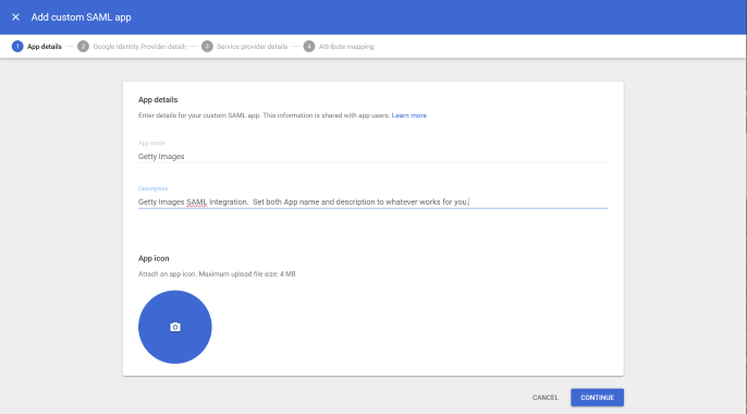 Google SAML 2.0 Configuration - App Details